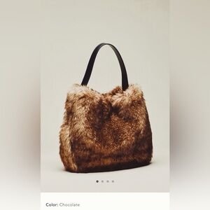 NWT new Anthropologie large Faux Fur slouchy bucket tote Handbag bag purse brown
